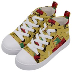 Childish Seamless Pattern With Dino Driver Kids  Mid-top Canvas Sneakers by Apen