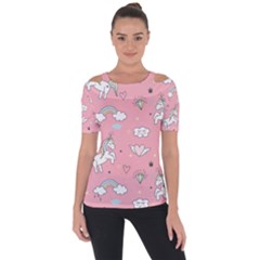 Cute Unicorn Seamless Pattern Shoulder Cut Out Short Sleeve Top by Apen