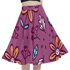 Flowers Petals Leaves Foliage A-line Full Circle Midi Skirt With Pocket by Maspions