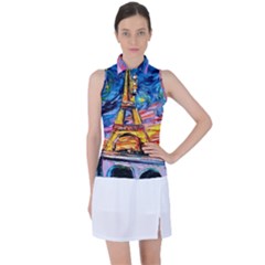 Eiffel Tower Starry Night Print Van Gogh Women s Sleeveless Polo T-shirt by Maspions