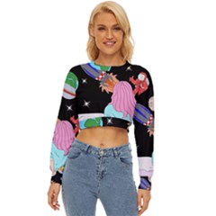 Girl Bed Space Planets Spaceship Rocket Astronaut Galaxy Universe Cosmos Woman Dream Imagination Bed Lightweight Long Sleeve Sweatshirt by Maspions