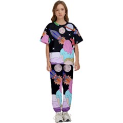 Girl Bed Space Planets Spaceship Rocket Astronaut Galaxy Universe Cosmos Woman Dream Imagination Bed Kids  T-shirt And Pants Sports Set by Maspions