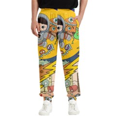 Astronaut Moon Monsters Spaceship Universe Space Cosmos Men s Elastic Waist Pants by Maspions