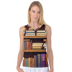 Book Nook Books Bookshelves Comfortable Cozy Literature Library Study Reading Room Fiction Entertain Women s Basketball Tank Top by Maspions