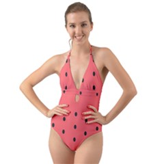 Watermelon Melon Fruit Healthy Food Meal Breakfast Lunch Juice Lemonade Summer Halter Cut-out One Piece Swimsuit by Maspions