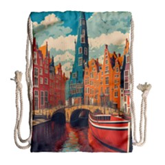 London England Bridge Europe Buildings Architecture Vintage Retro Town City Drawstring Bag (large) by Maspions