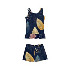 Gold Yellow Leaves Fauna Dark Background Dark Black Background Black Nature Forest Texture Wall Wall Kids  Boyleg Swimsuit by Bedest