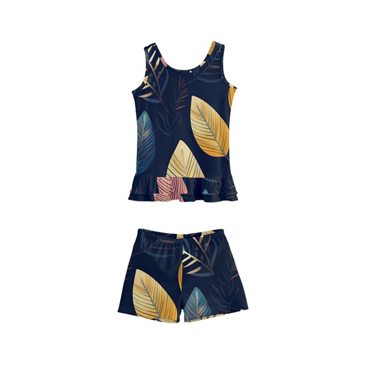 Gold Yellow Leaves Fauna Dark Background Dark Black Background Black Nature Forest Texture Wall Wall Kids  Boyleg Swimsuit