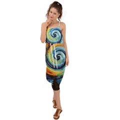 Cosmic Rainbow Quilt Artistic Swirl Spiral Forest Silhouette Fantasy Waist Tie Cover Up Chiffon Dress by Maspions