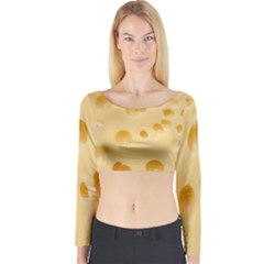 Cheese Texture, Yellow Cheese Background Long Sleeve Crop Top by nateshop