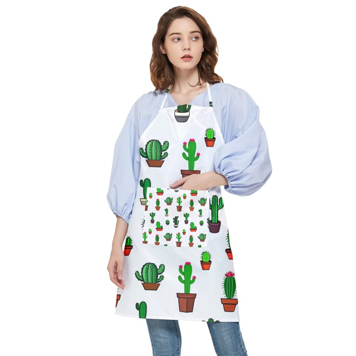 Cactus Plants Background Pattern Seamless Pocket Apron