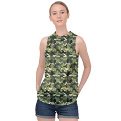 Camouflage Pattern High Neck Satin Top by goljakoff