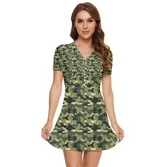 Camouflage Pattern V-neck High Waist Chiffon Mini Dress by goljakoff