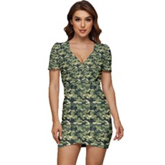 Camouflage Pattern Low Cut Cap Sleeve Mini Dress by goljakoff