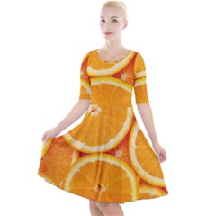 Oranges Textures, Close-up, Tropical Fruits, Citrus Fruits, Fruits Quarter Sleeve A-line Dress by nateshop