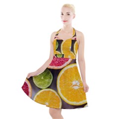 Oranges, Grapefruits, Lemons, Limes, Fruits Halter Party Swing Dress  by nateshop