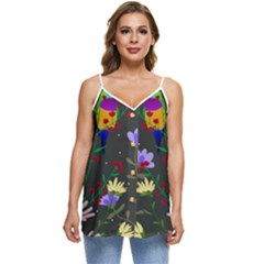 Bird Flower Plant Nature Casual Spaghetti Strap Chiffon Top by Maspions