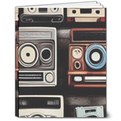 Retro Cameras Old Vintage Antique Technology Wallpaper Retrospective 8  X 10  Hardcover Notebook by Grandong