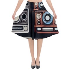 Retro Cameras Old Vintage Antique Technology Wallpaper Retrospective Flared Midi Skirt by Grandong