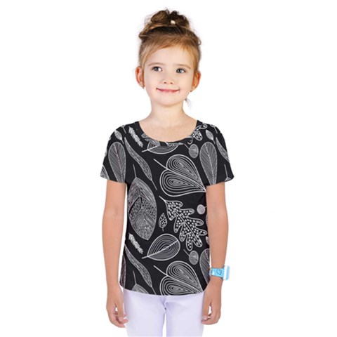 Leaves Flora Black White Nature Kids  One Piece T-shirt by Maspions