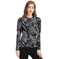 Leaves Flora Black White Nature Women s Long Sleeve Rash Guard by Maspions