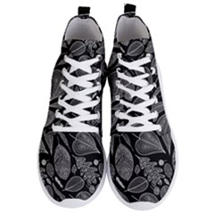 Leaves Flora Black White Nature Men s Lightweight High Top Sneakers by Maspions