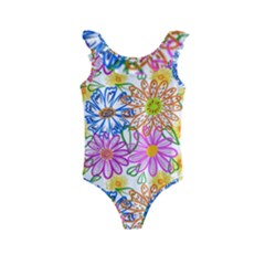 Bloom Flora Pattern Printing Kids  Frill Swimsuit by Maspions