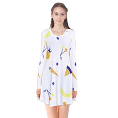 Pattern-fruit-apples-green Long Sleeve V-neck Flare Dress by Maspions