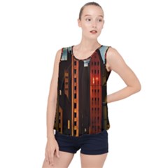 Sci-fi Futuristic Science Fiction City Neon Scene Artistic Technology Machine Fantasy Gothic Town Bu Bubble Hem Chiffon Tank Top by Posterlux