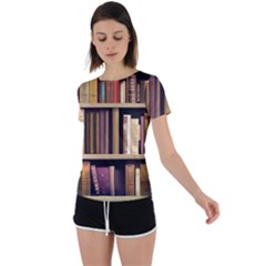 Books Bookshelves Office Fantasy Background Artwork Book Cover Apothecary Book Nook Literature Libra Back Circle Cutout Sports T-shirt by Posterlux