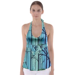 Nature Outdoors Night Trees Scene Forest Woods Light Moonlight Wilderness Stars Tie Back Tankini Top by Posterlux