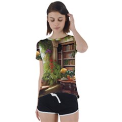 Room Interior Library Books Bookshelves Reading Literature Study Fiction Old Manor Book Nook Reading Short Sleeve Open Back T-shirt by Posterlux