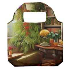 Room Interior Library Books Bookshelves Reading Literature Study Fiction Old Manor Book Nook Reading Premium Foldable Grocery Recycle Bag by Posterlux