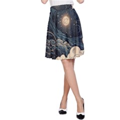 Starry Sky Moon Space Cosmic Galaxy Nature Art Clouds Art Nouveau Abstract A-line Skirt by Posterlux