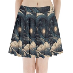 Starry Sky Moon Space Cosmic Galaxy Nature Art Clouds Art Nouveau Abstract Pleated Mini Skirt by Posterlux