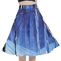 Landscape Outdoors Greeting Card Snow Forest Woods Nature Path Trail Santa s Village A-line Full Circle Midi Skirt With Pocket by Posterlux