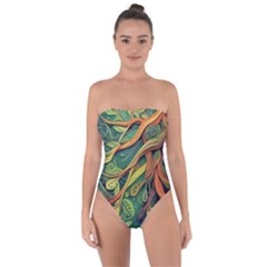 Outdoors Night Setting Scene Forest Woods Light Moonlight Nature Wilderness Leaves Branches Abstract Tie Back One Piece Swimsuit by Posterlux