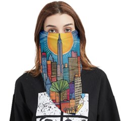 City New York Nyc Skyscraper Skyline Downtown Night Business Urban Travel Landmark Building Architec Face Covering Bandana (triangle) by Posterlux