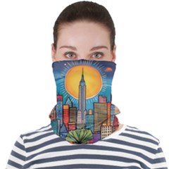 City New York Nyc Skyscraper Skyline Downtown Night Business Urban Travel Landmark Building Architec Face Seamless Bandana (adult) by Posterlux