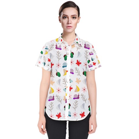 Snails Butterflies Pattern Seamless Women s Short Sleeve Shirt by Maspions