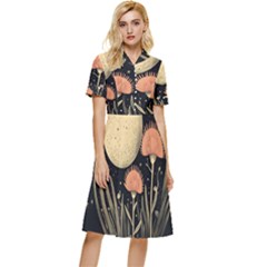 Flowers Space Button Top Knee Length Dress by Maspions