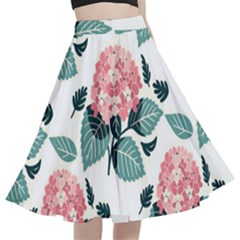 Flowers Hydrangeas A-line Full Circle Midi Skirt With Pocket by Maspions