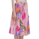 Pink Glowing Flowers A-Line Full Circle Midi Skirt With Pocket View3