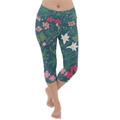 Spring Design  Lightweight Velour Capri Yoga Leggings by AlexandrouPrints