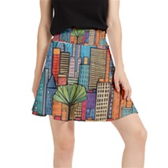 City New York Nyc Skyscraper Skyline Downtown Night Business Urban Travel Landmark Building Architec Waistband Skirt by Posterlux