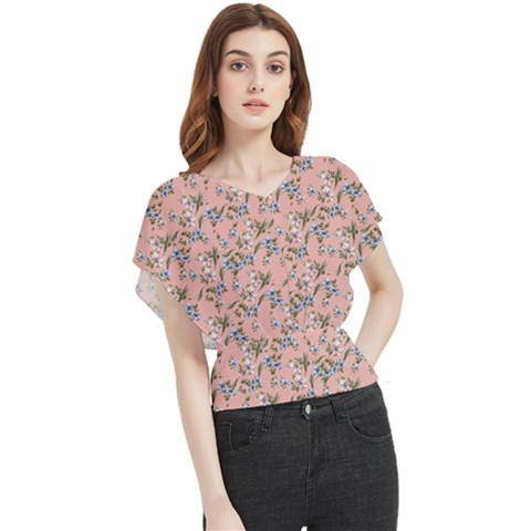 Flower Peach Blossom Butterfly Chiffon Blouse by flowerland