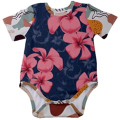 5902244 Pink Blue Illustrated Pattern Flowers Square Pillow Baby Short Sleeve Bodysuit by BlackRoseStore