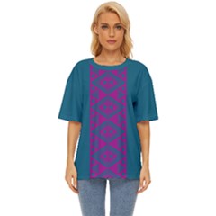 Teal And Fushia Tukutuku Oversized Basic T-shirt by Bhartitaylordesigns