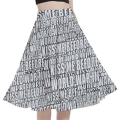 Kiss Me Before World War 3 Typographic Motif Pattern A-line Full Circle Midi Skirt With Pocket by dflcprintsclothing