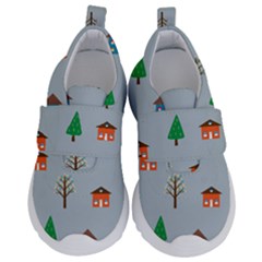 House Trees Pattern Background Kids  Velcro No Lace Shoes by Maspions